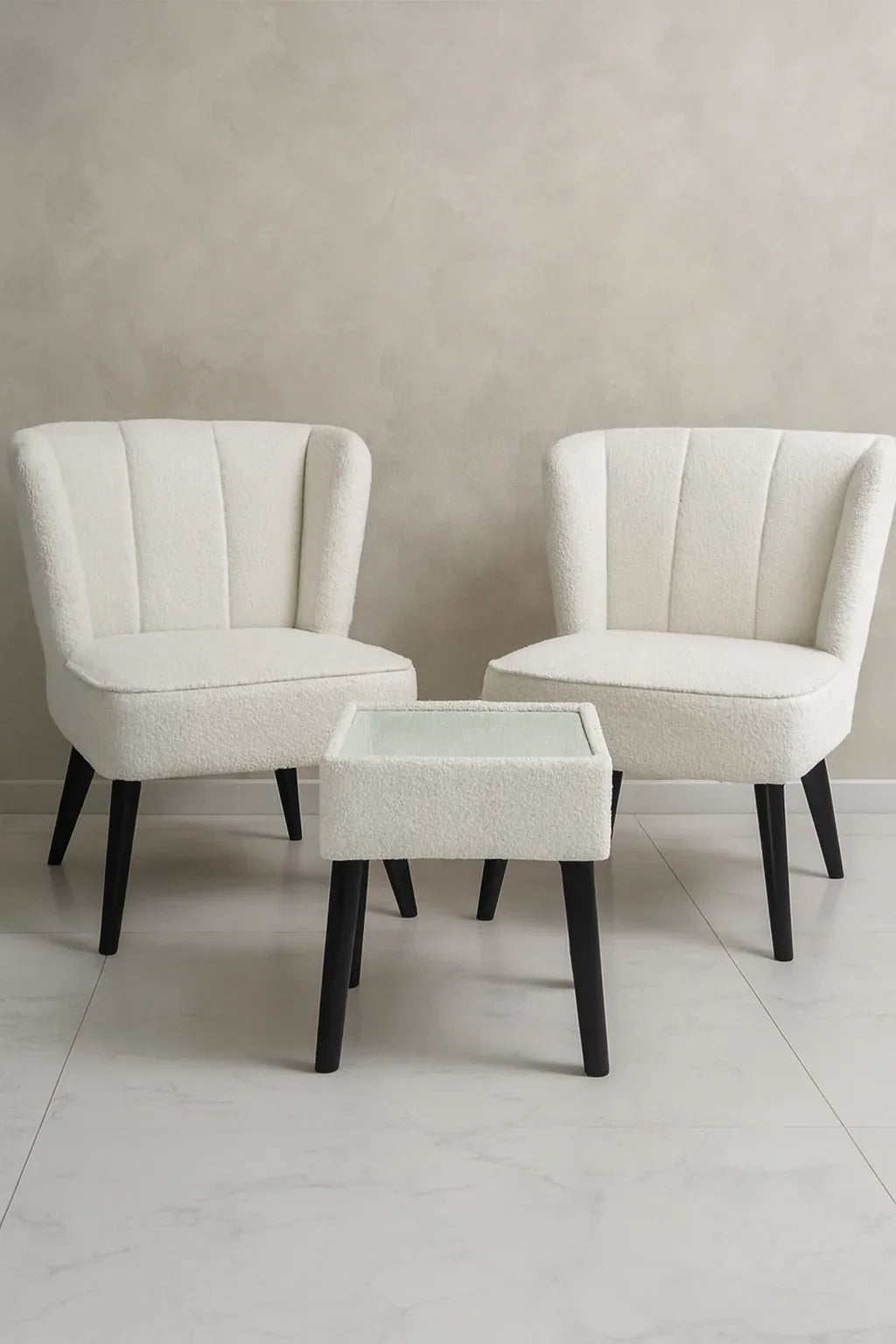 Luna Chair Boucle White with Table | Modern Chair Set