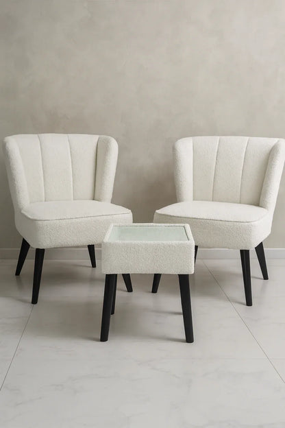 Luna Chair Boucle White with Table | Modern Chair Set