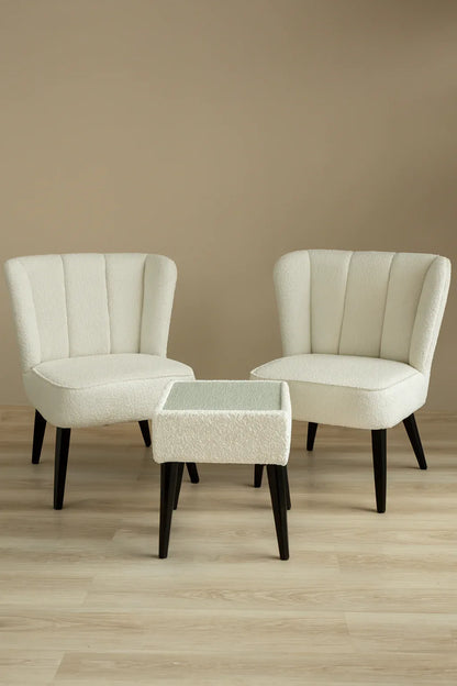 Luna Chair Boucle White with Table | Modern Chair Set