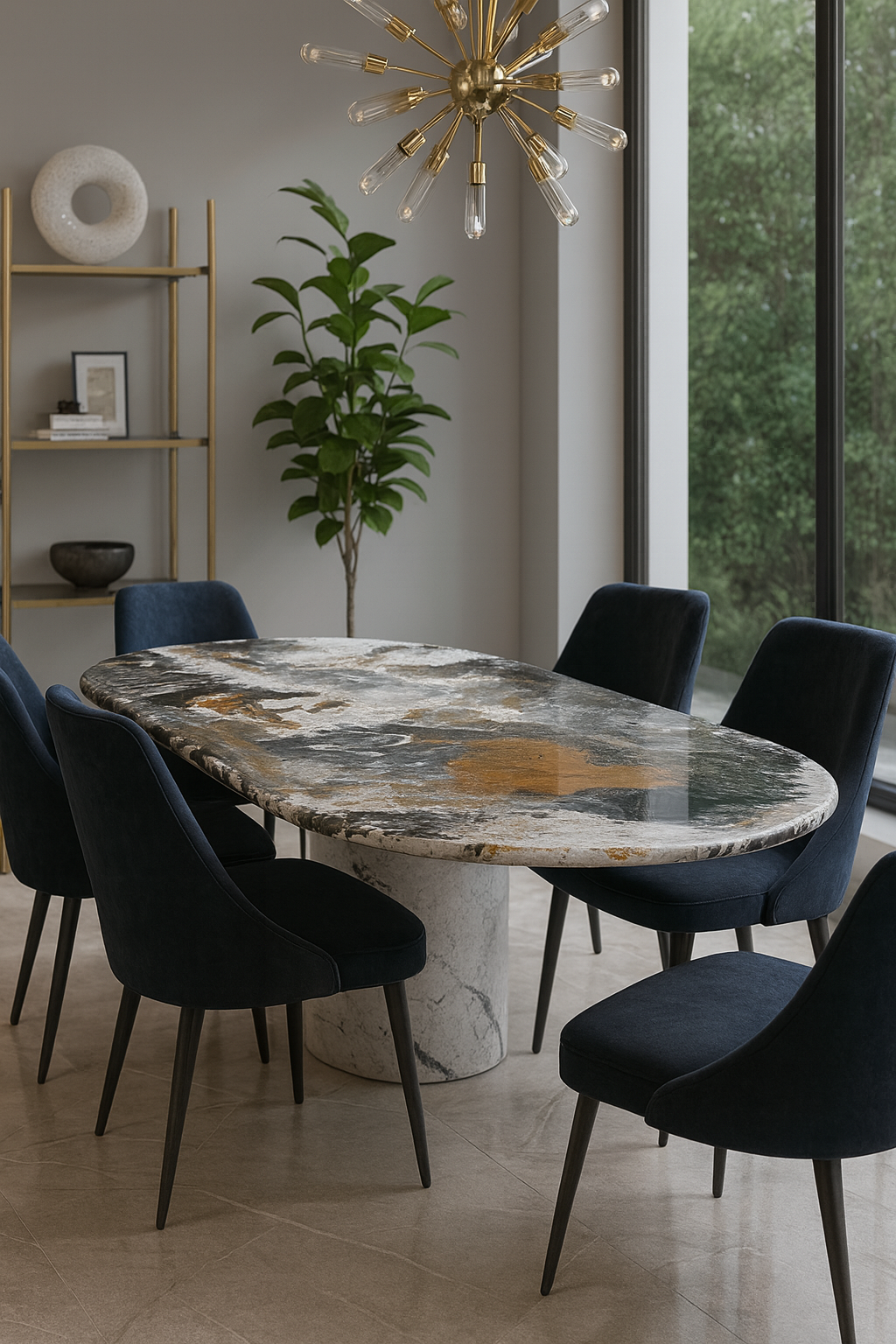 Marble Texture Dining Table – 6 & 8 Seater Set