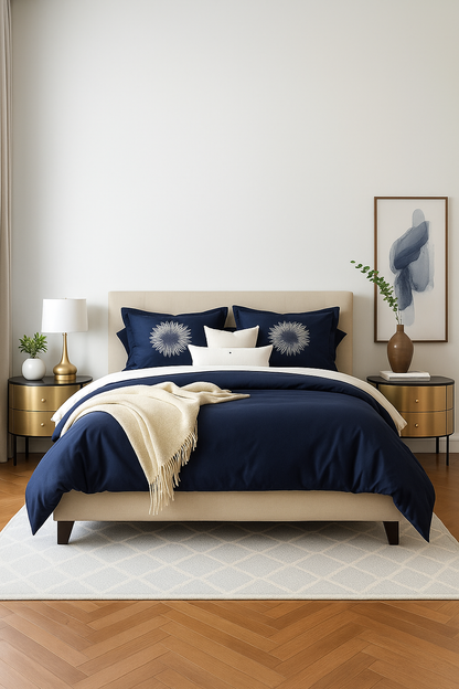 Modern Elegance Bedroom with Navy Accents