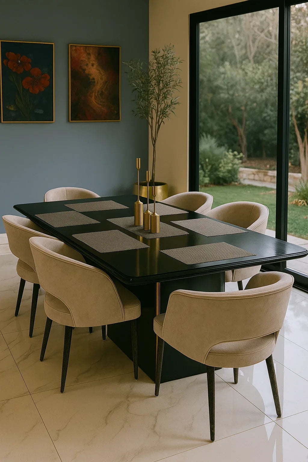 Monarch Dining Table – 6 Seater Velvet Chair Set Pakistan