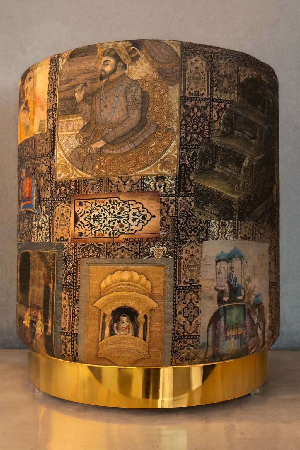 Mughal Premium Round Stool 02 | Golden Edge Fabric Stool
