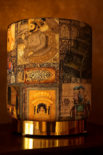 Mughal Premium Round Stool 02 | Golden Edge Fabric Stool