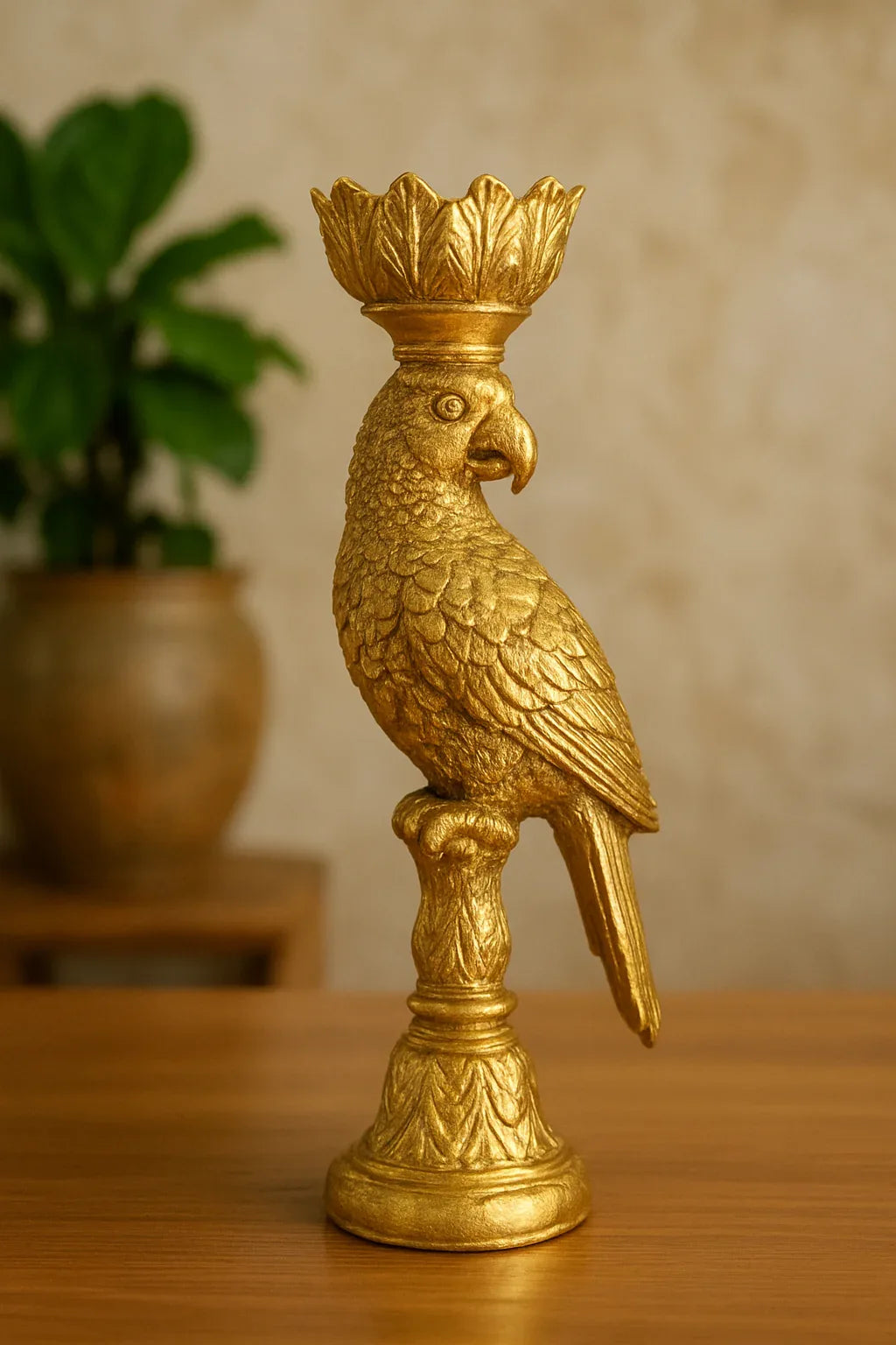 Parrot Candle Stand – Gold Plated Decorative Piece