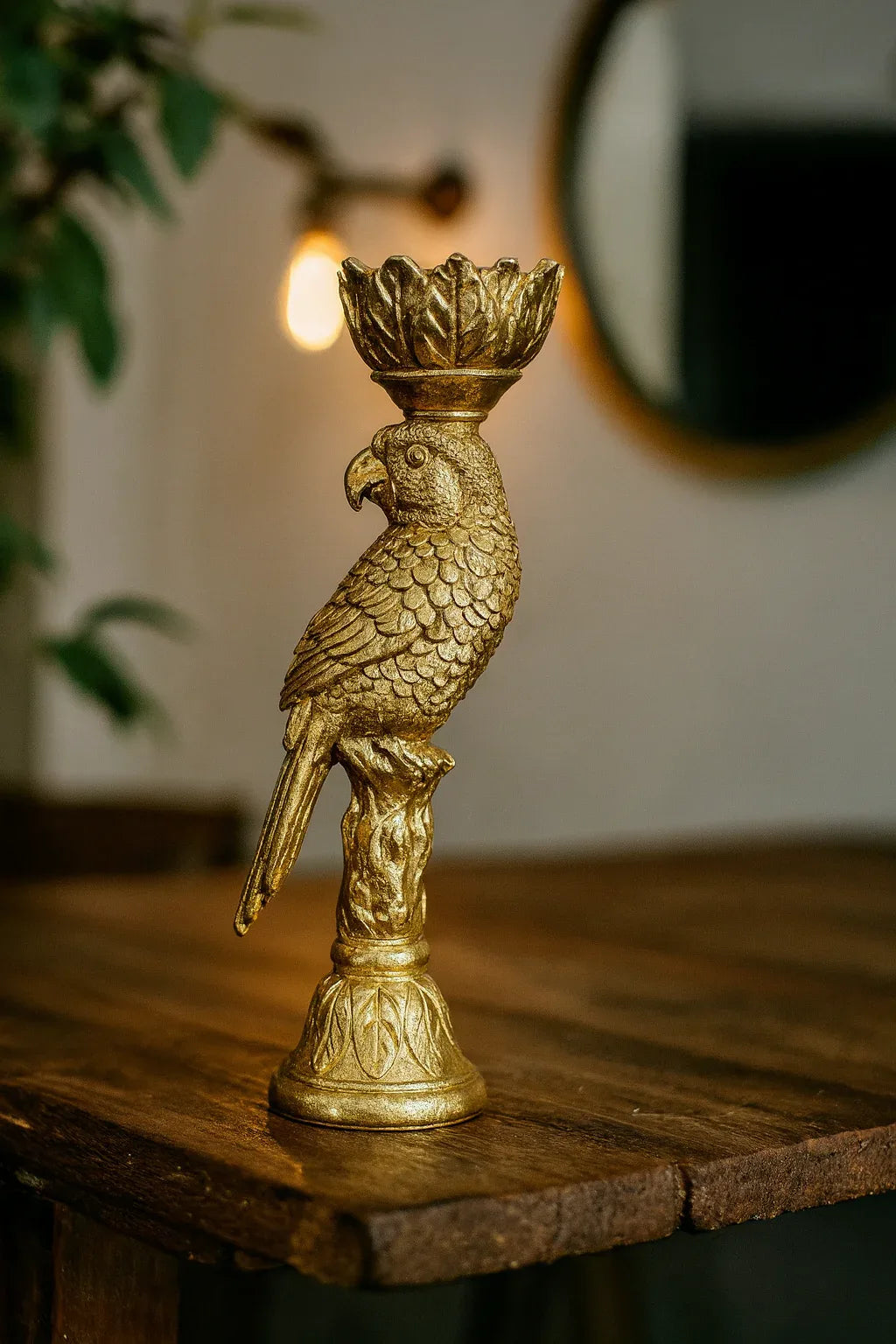Parrot Candle Stand – Gold Plated Decorative Piece