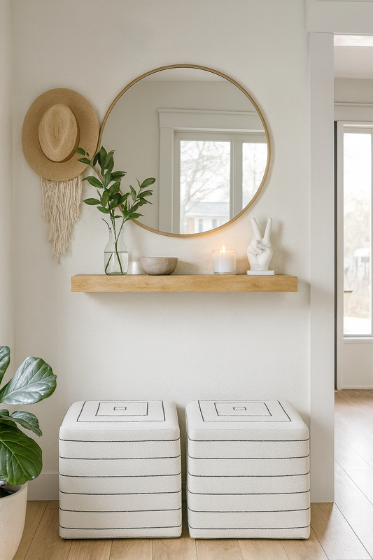 Pavel Round Mirror & Shelf in Pakistan – MDF Wall Décor