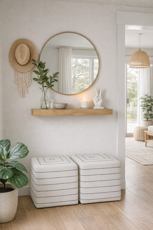 Pavel Round Mirror & Shelf in Pakistan – MDF Wall Décor