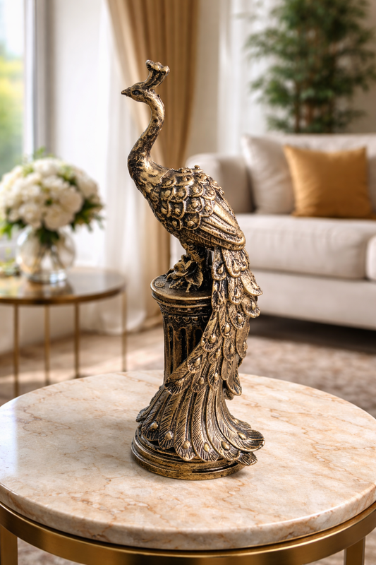 Peacock Sculpture Black Antique Resin Pakistan Decor