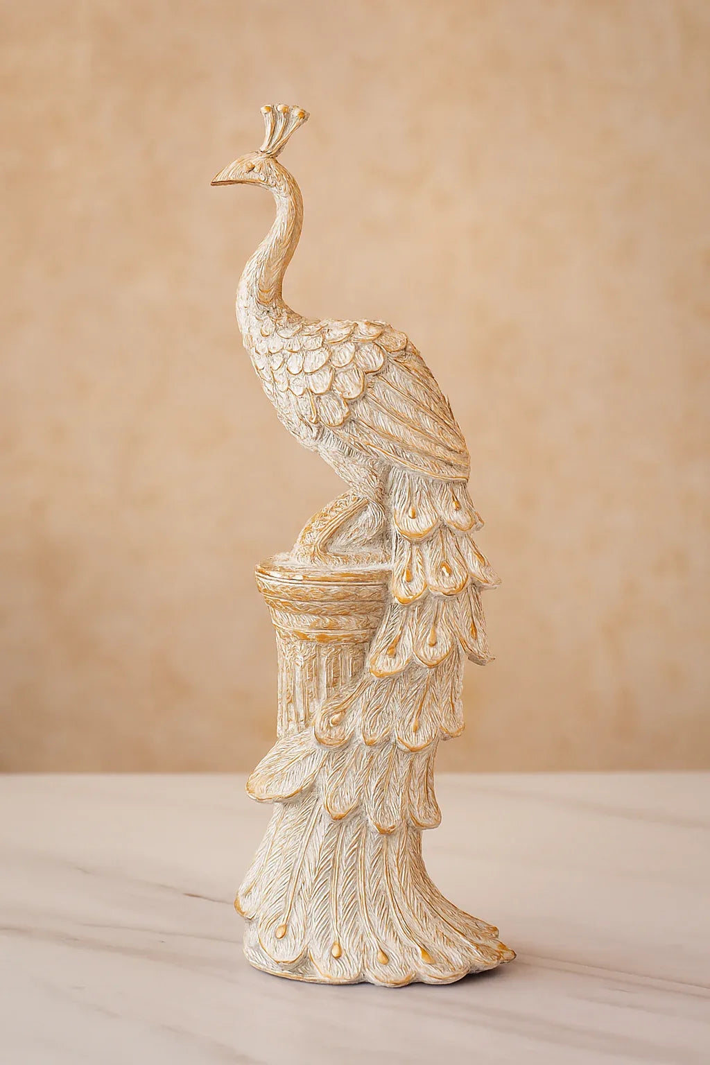 Peacock White Antique Sculpture | Luxury Décor Pakistan