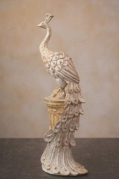 Peacock White Antique Sculpture | Luxury Décor Pakistan
