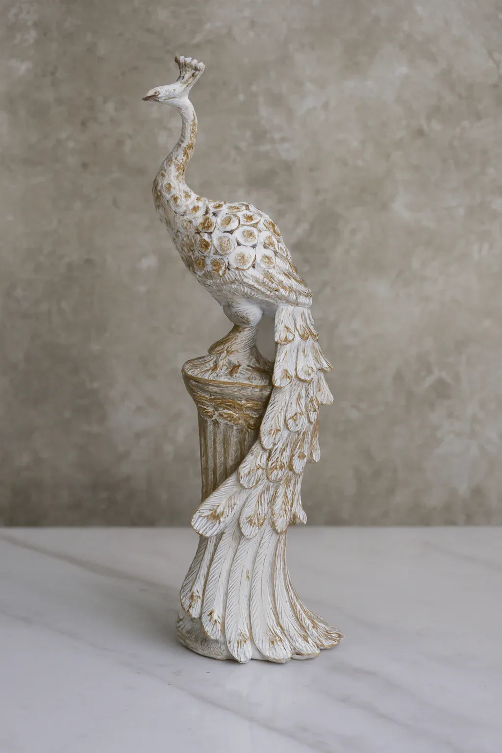 Peacock White Antique Sculpture | Luxury Décor Pakistan