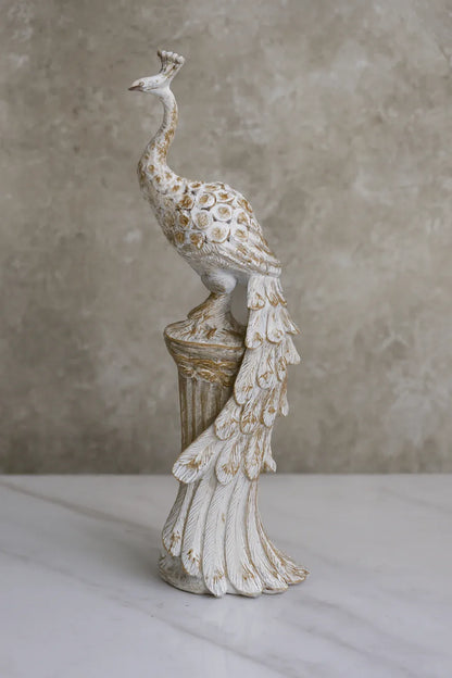 Peacock White Antique Sculpture | Luxury Décor Pakistan