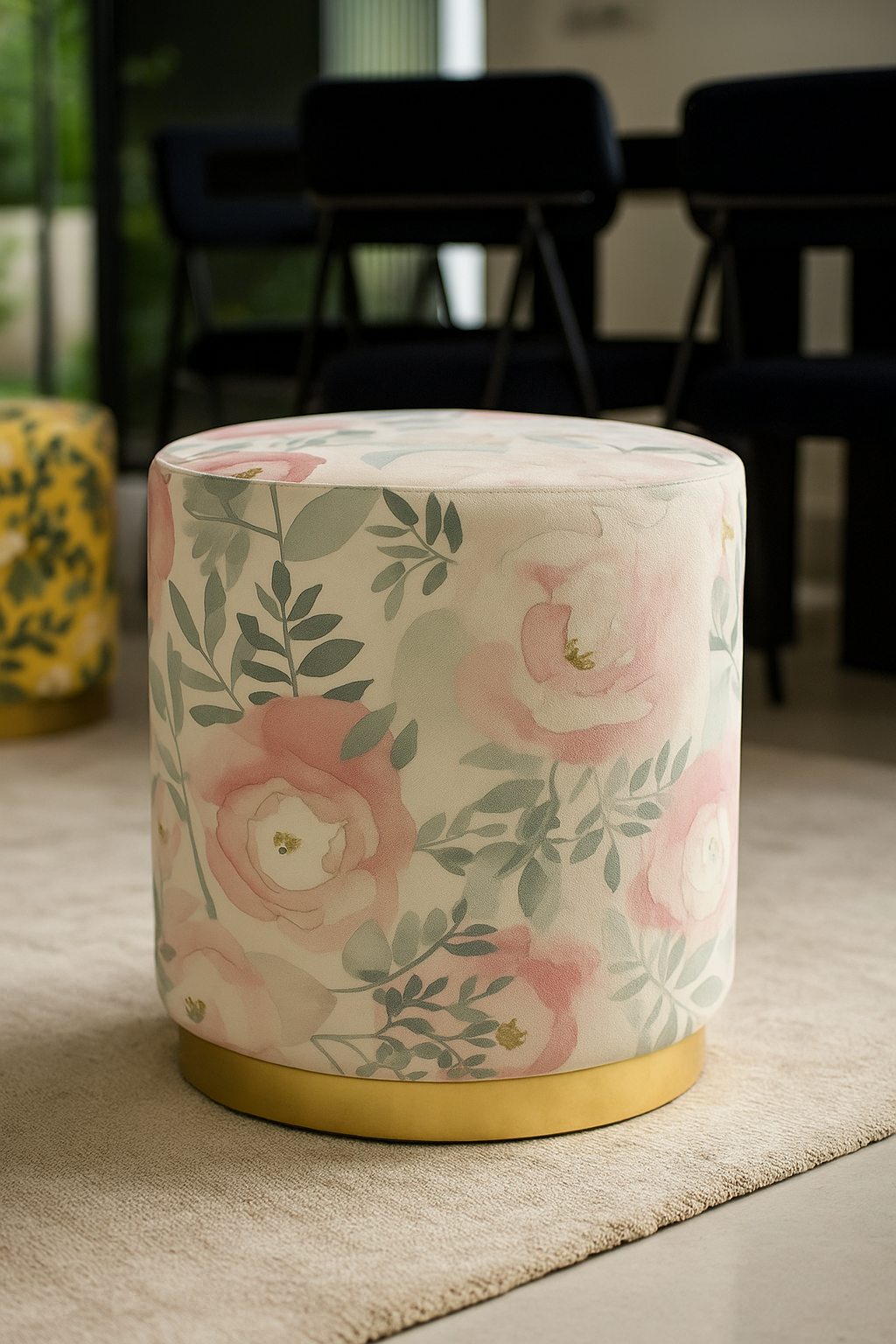 Pink Printed Round Stool – Premium Gold Edge Stool Pakistan