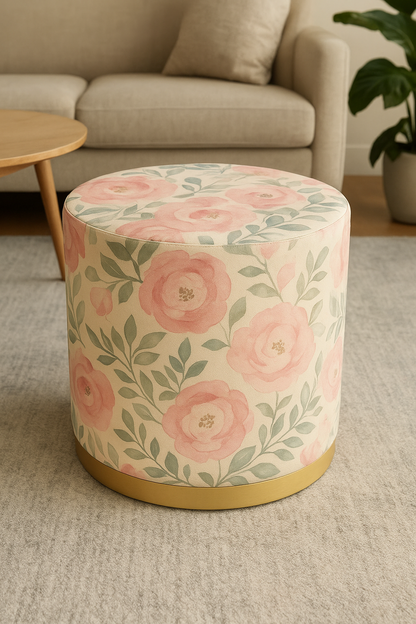 Pink Printed Round Stool – Premium Gold Edge Stool Pakistan