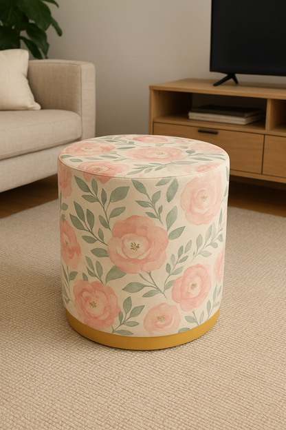 Pink Printed Round Stool – Premium Gold Edge Stool Pakistan