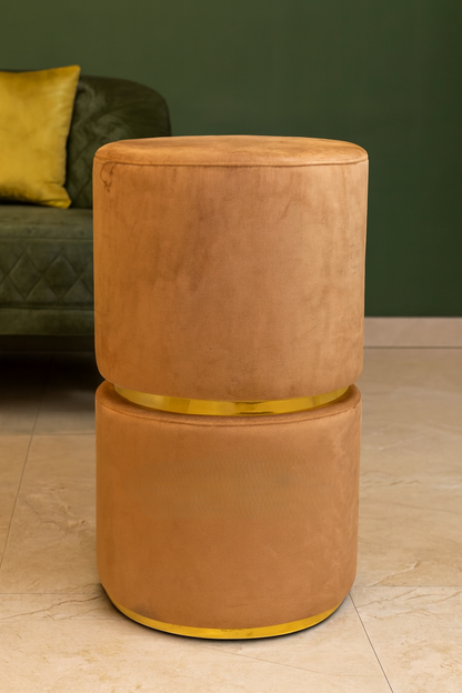 Premium Round Stool Brown | Fabric Stool with Golden Edge