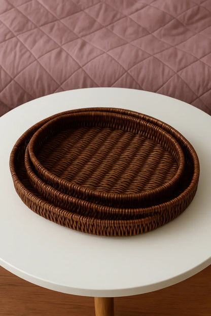 Rattan Tray Oval 03 – Handwoven Oval Rattan Tray Set (Large, Medium, Small)