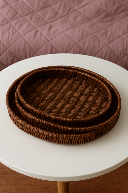 Rattan Tray Oval 03 – Handwoven Oval Rattan Tray Set (Large, Medium, Small)