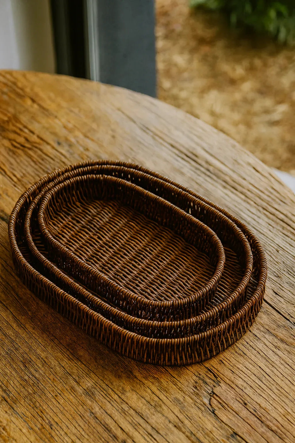 Rattan Tray Oval 03 – Handwoven Oval Rattan Tray Set (Large, Medium, Small)