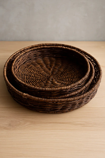 Rattan Tray Round 01 – Handwoven Round Rattan Serving Tray (Large)