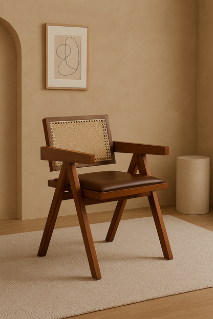 Rattan Cane Chair | Solid Wood Natural Accent Chair