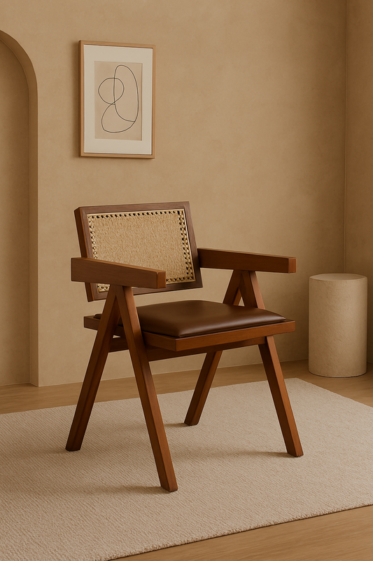 Rattan Cane Chair | Solid Wood Natural Accent Chair
