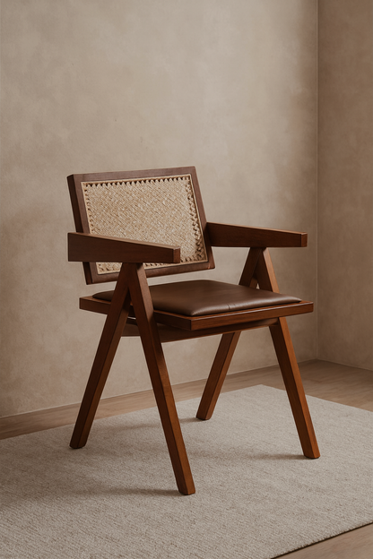 Rattan Cane Chair | Solid Wood Natural Accent Chair