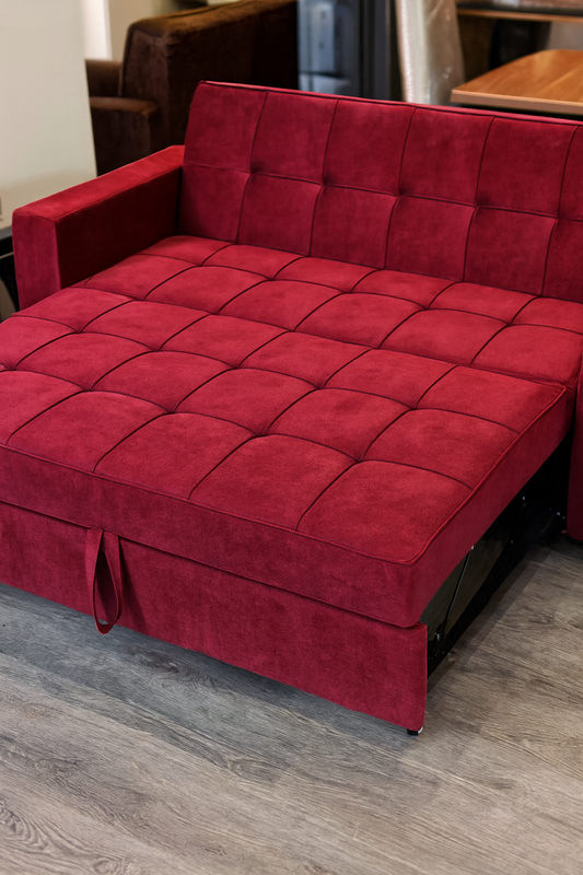 Red Henry Sofa Cum Bed in Pakistan – Wood Frame Comfort