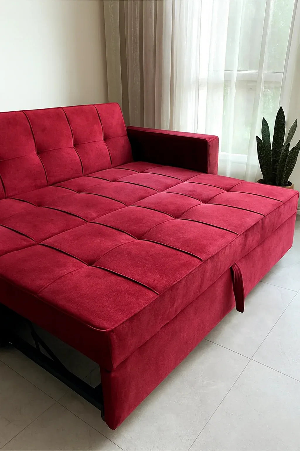 Red Henry Sofa Cum Bed in Pakistan – Wood Frame Comfort