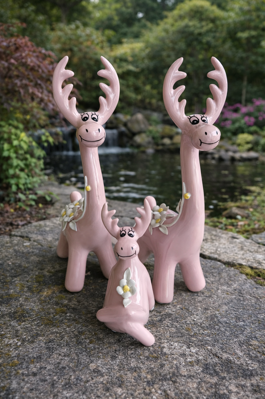 Reindeer Family Pink Ceramic Decor Imported Pakistan