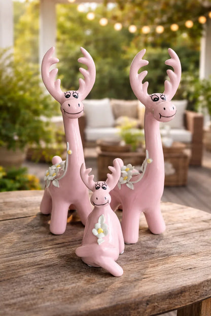 Reindeer Family Pink Ceramic Decor Imported Pakistan