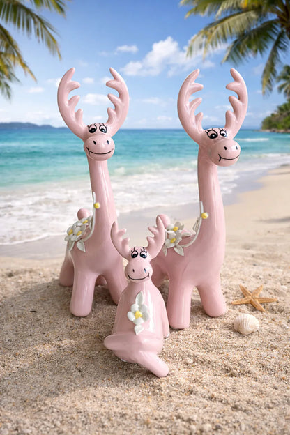 Reindeer Family Pink Ceramic Decor Imported Pakistan