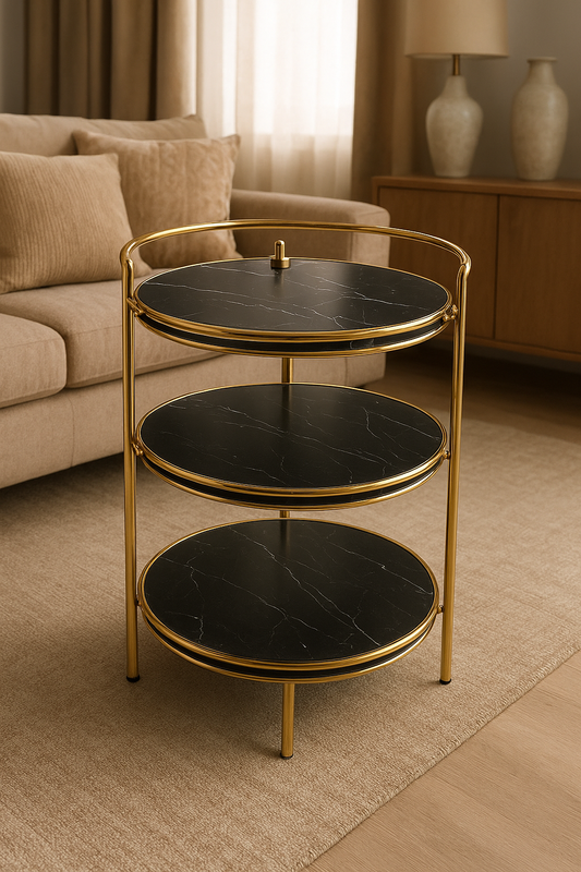 Round Tea Trolley – Brass & Marble Finish Trolley