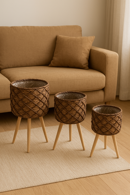 Rustic Cane Planter Basket – 3 Sizes Decorative Planters