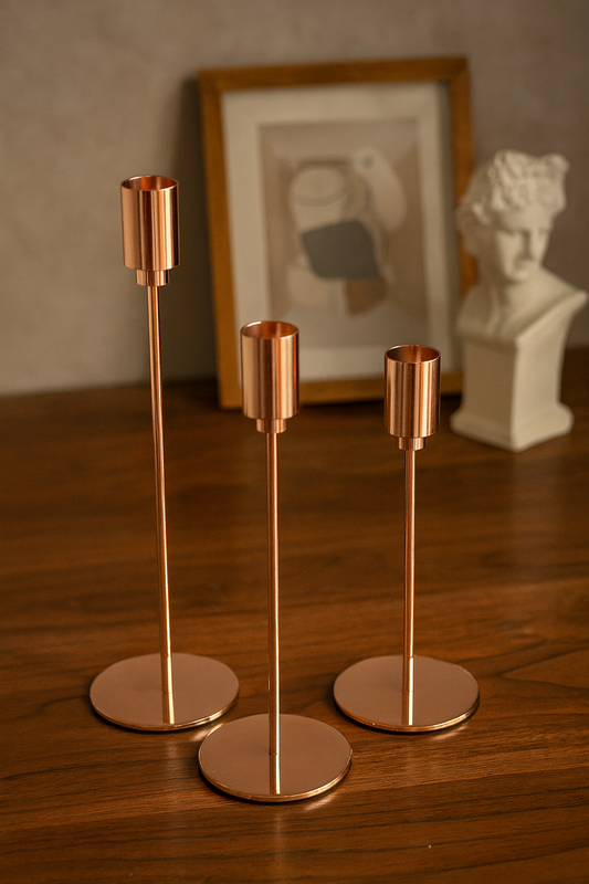 Set of 3 Gold Candle Stands – SS Metal Décor Set