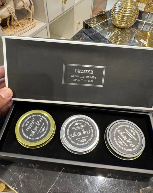 Set of 3 Metallic Box Candles – Imported & Long Lasting