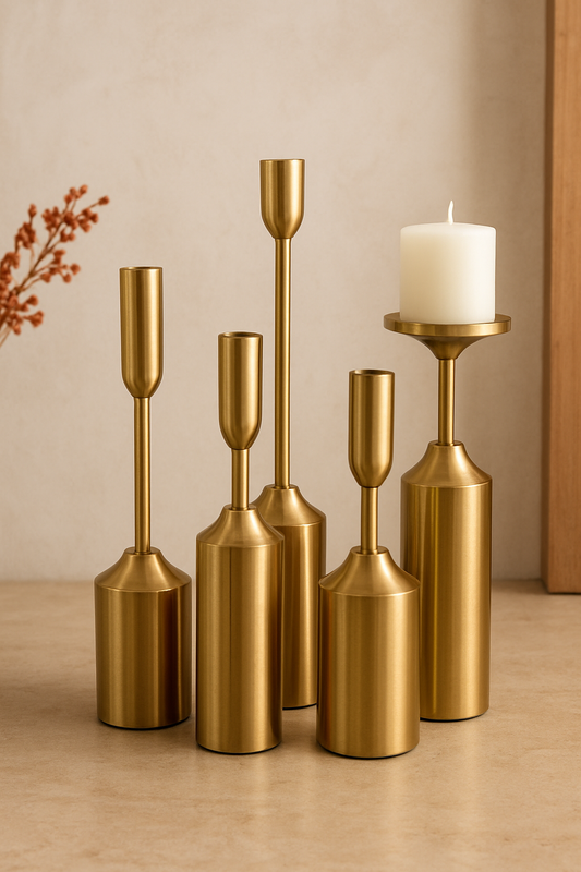Set of 6 Gold Candle Stands – Elegant Metal Decor in Pakistan