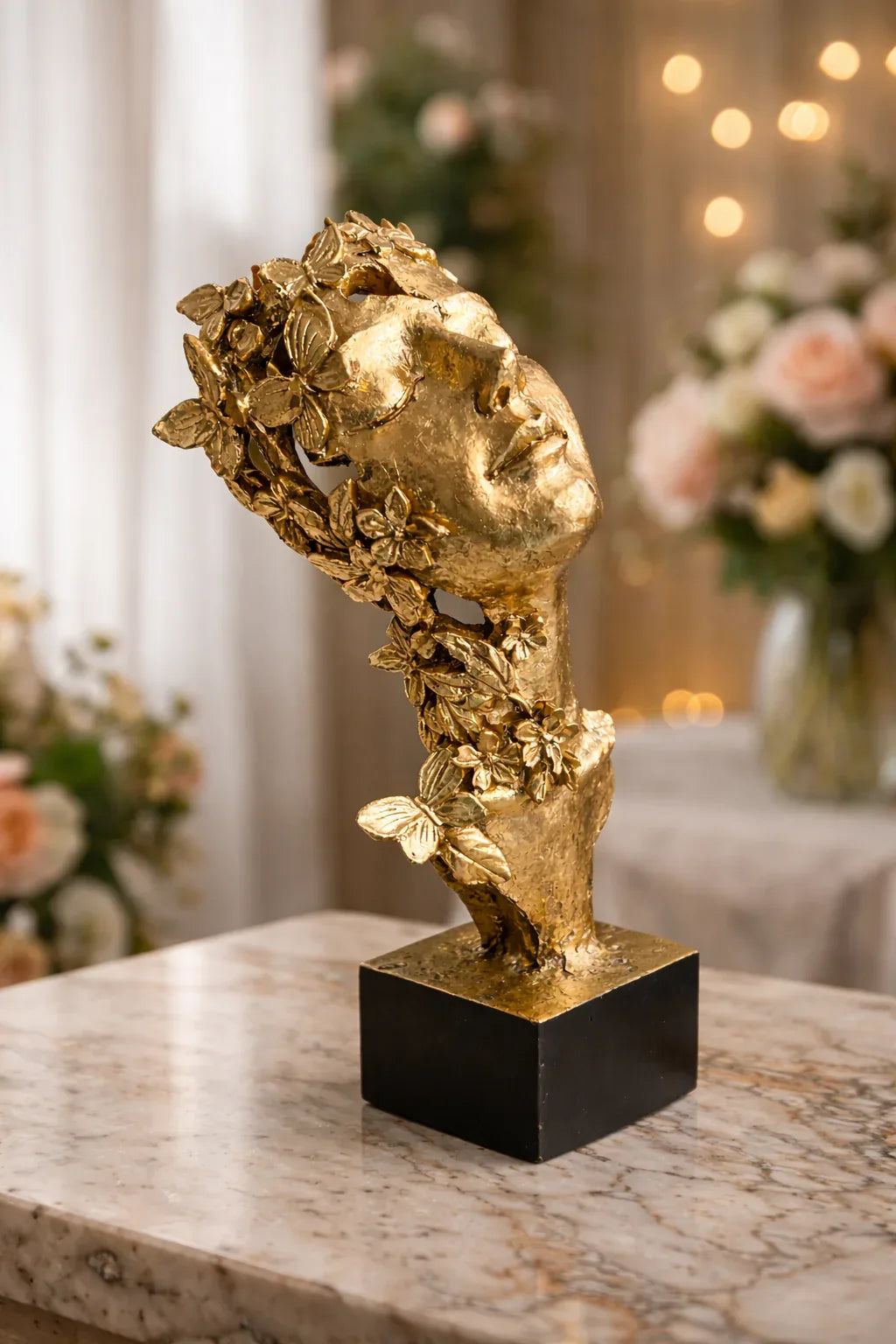 Sleeping Lady Face Sculpture Gold Resin Pakistan