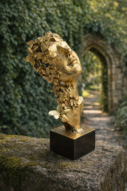 Sleeping Lady Face Sculpture Gold Resin Pakistan
