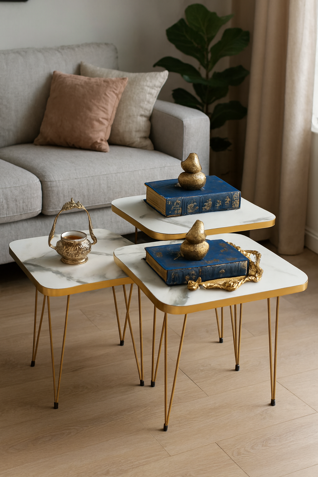 Square White Glory Nesting Tables in Pakistan – Set of 3