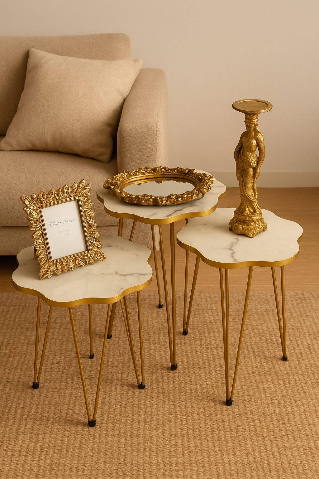 Star White Gold Nesting Tables – Set of 3 UV Top Pakistan