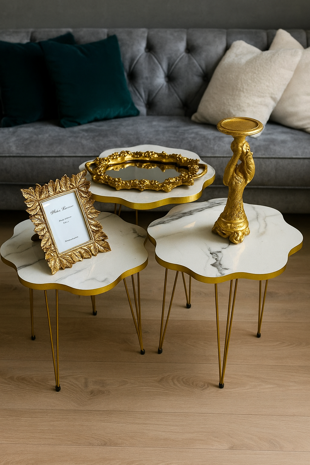 Star White Gold Nesting Tables – Set of 3 UV Top Pakistan