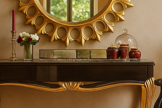 Sun Mirror Console – Luxury Console Table with Round Mirror | MDF & Sheesham