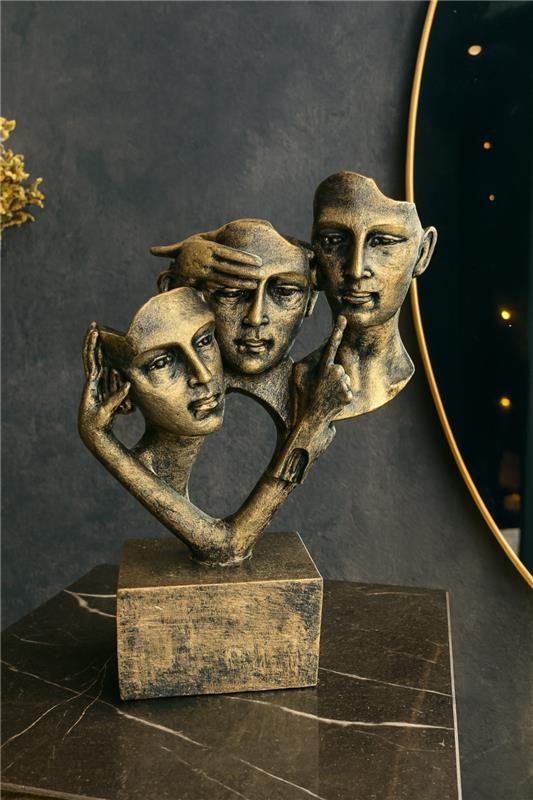 Three Faces Gold Decor Statue | Luxury Home Décor Pakistan