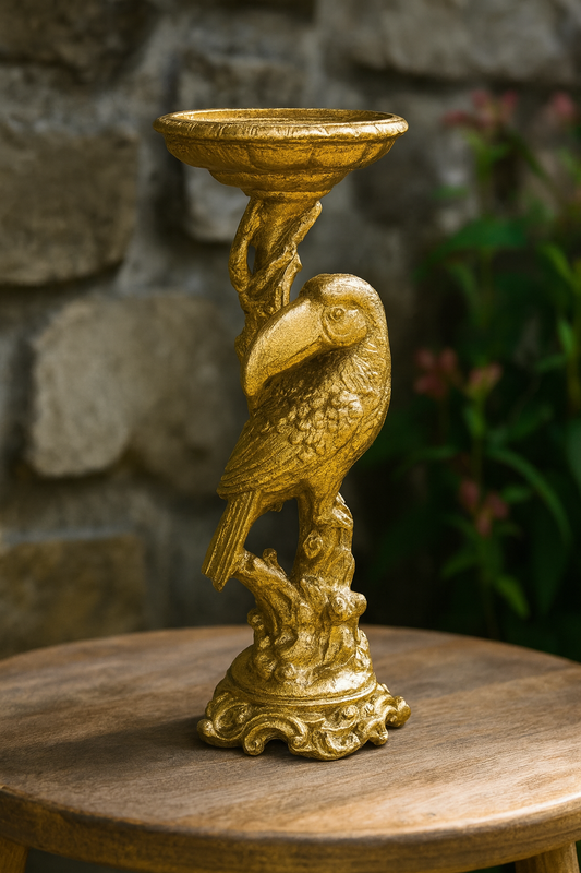Toucan Bird Candle Stand – Resin Decor with Gold Leafing