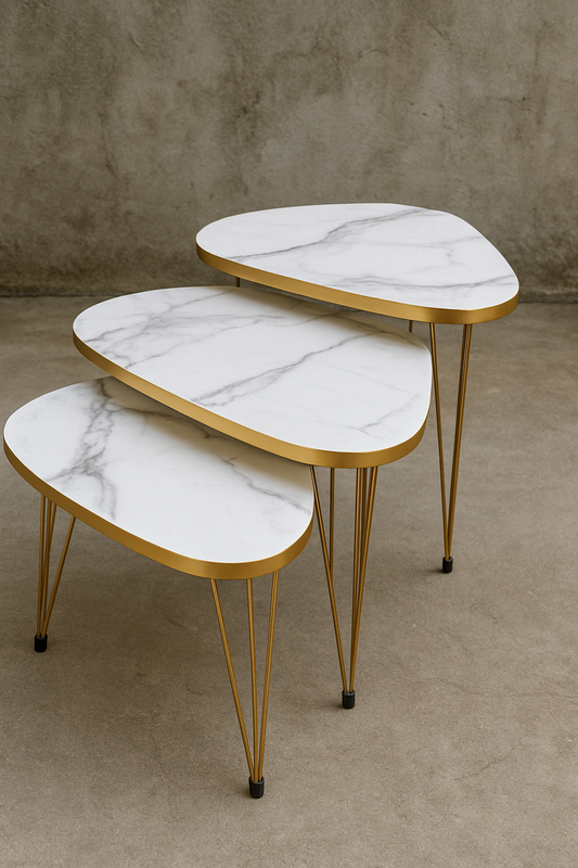 Triangle White Gold Nesting Table Set – Modern 3-Piece Tables
