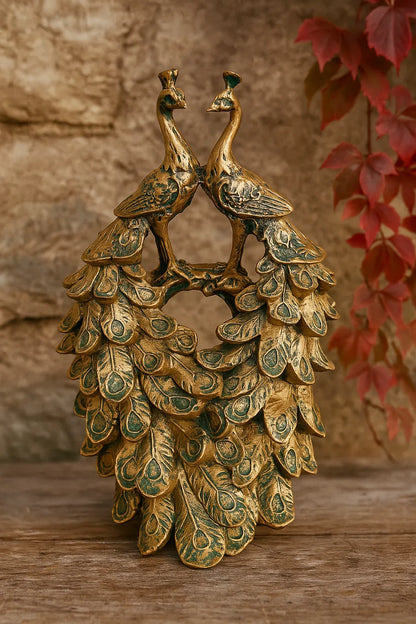 Twin Peacocks Sculpture – Antique Green Decor Pakistan