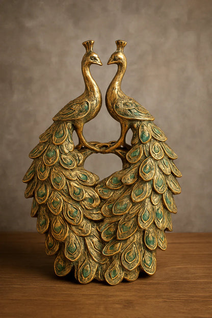Twin Peacocks Sculpture – Antique Green Decor Pakistan