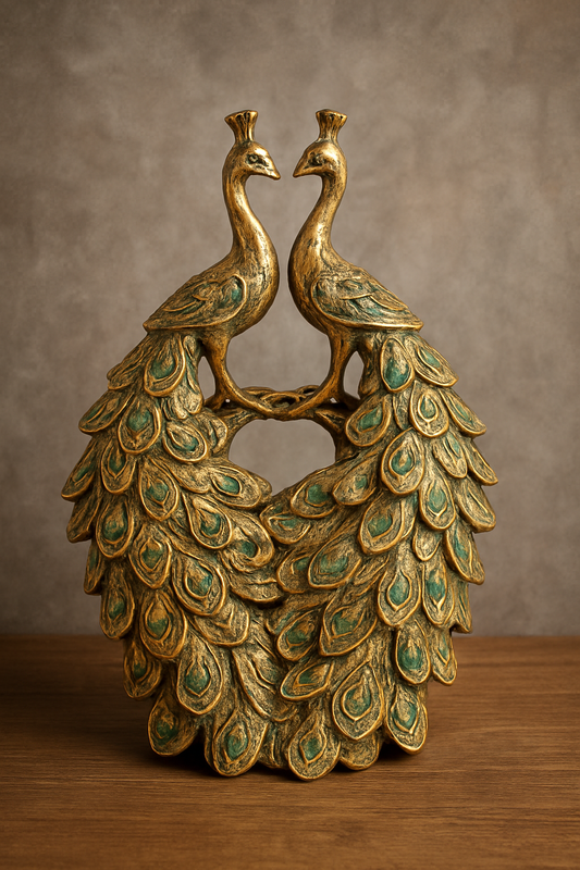 Twin Peacocks Sculpture – Antique Green Decor Pakistan